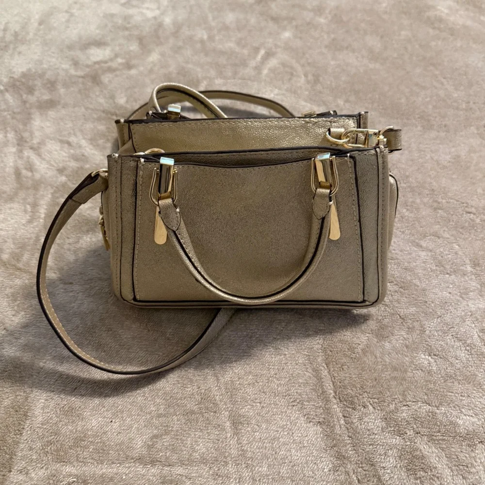 Gianni Bini Metallic Gold Mini Satchel Crossbody Handbag Gold Tone Hardware NEW